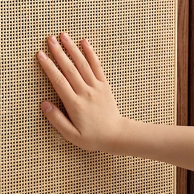 Taya Rattan Shoe Cabinet 0.8m - Walnut - 9 - Bamboo screen, hand pressing, fabric texture, natural material, woven pattern