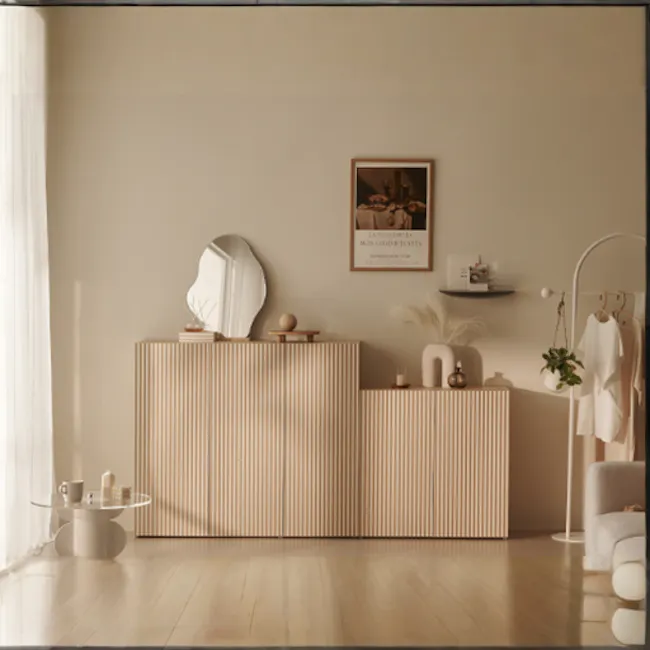 Heidi Cabinet 0.8m - Oak - 2 - Minimalist decor, neutral color palette, vertical striped backsplash, modern art piece, white