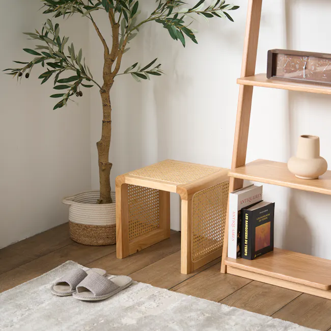 Rein Rattan Stool Side Table - Natural - 3