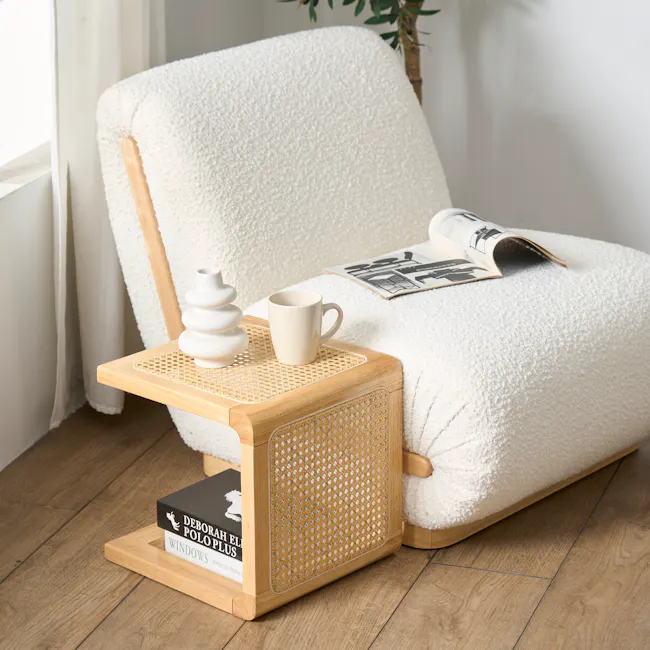 Rein Rattan Stool Side Table - Natural - 4