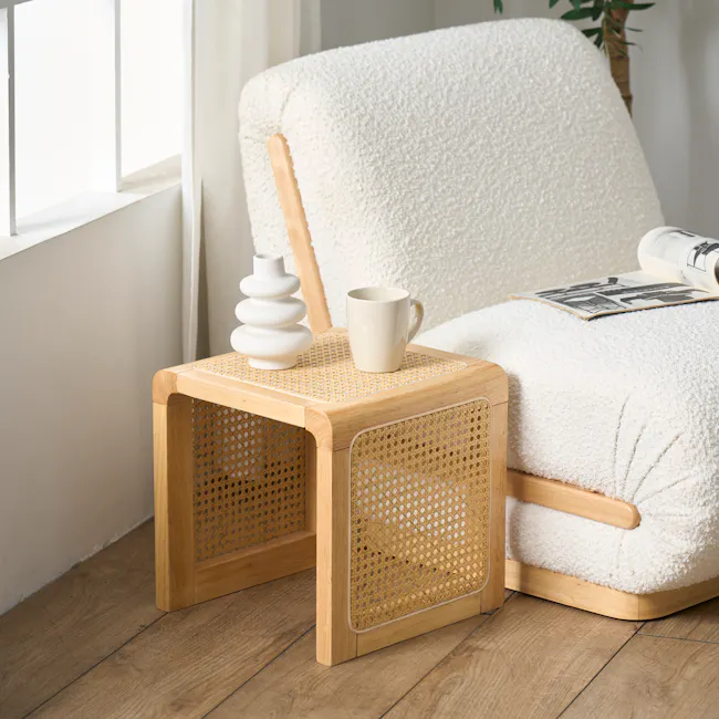 Rein Rattan Stool Side Table - Natural - 2
