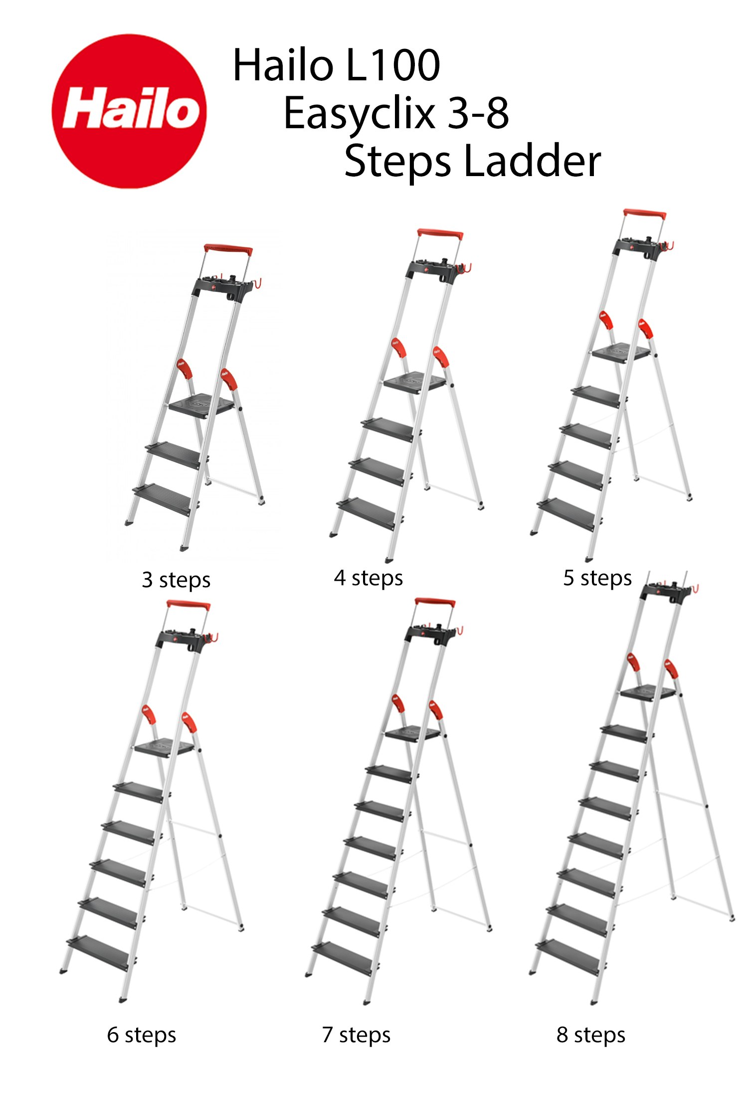 Hailo L100 Aluminium 5 Step Folding Ladder, Hailo HipVan