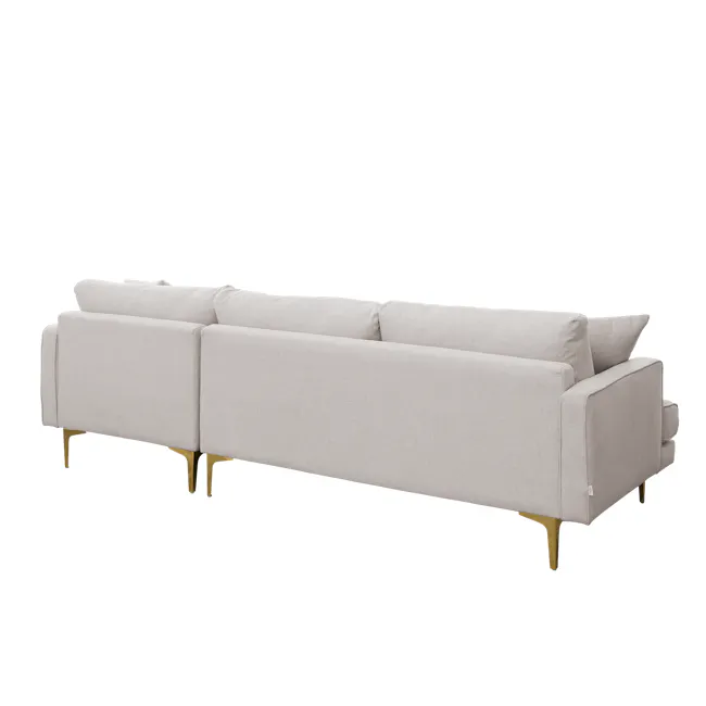 Declan L-Shaped Sofa - Oak, Ivory - 19 - Modern light gray sectional sofa, minimalist design, gold legs, soft fabric