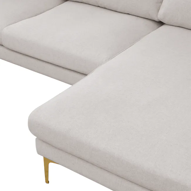 Declan L-Shaped Sofa - Oak, Ivory - 20 - Light gray fabric sofa, minimalist design, soft texture, clean lines, modern