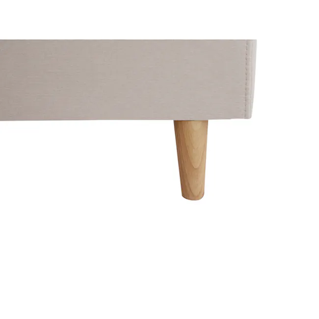 Nolan Single Bed - Oatmeal - 10 - Wooden leg, fabric cover, minimalist design, natural wood grain, soft texture, sturdy