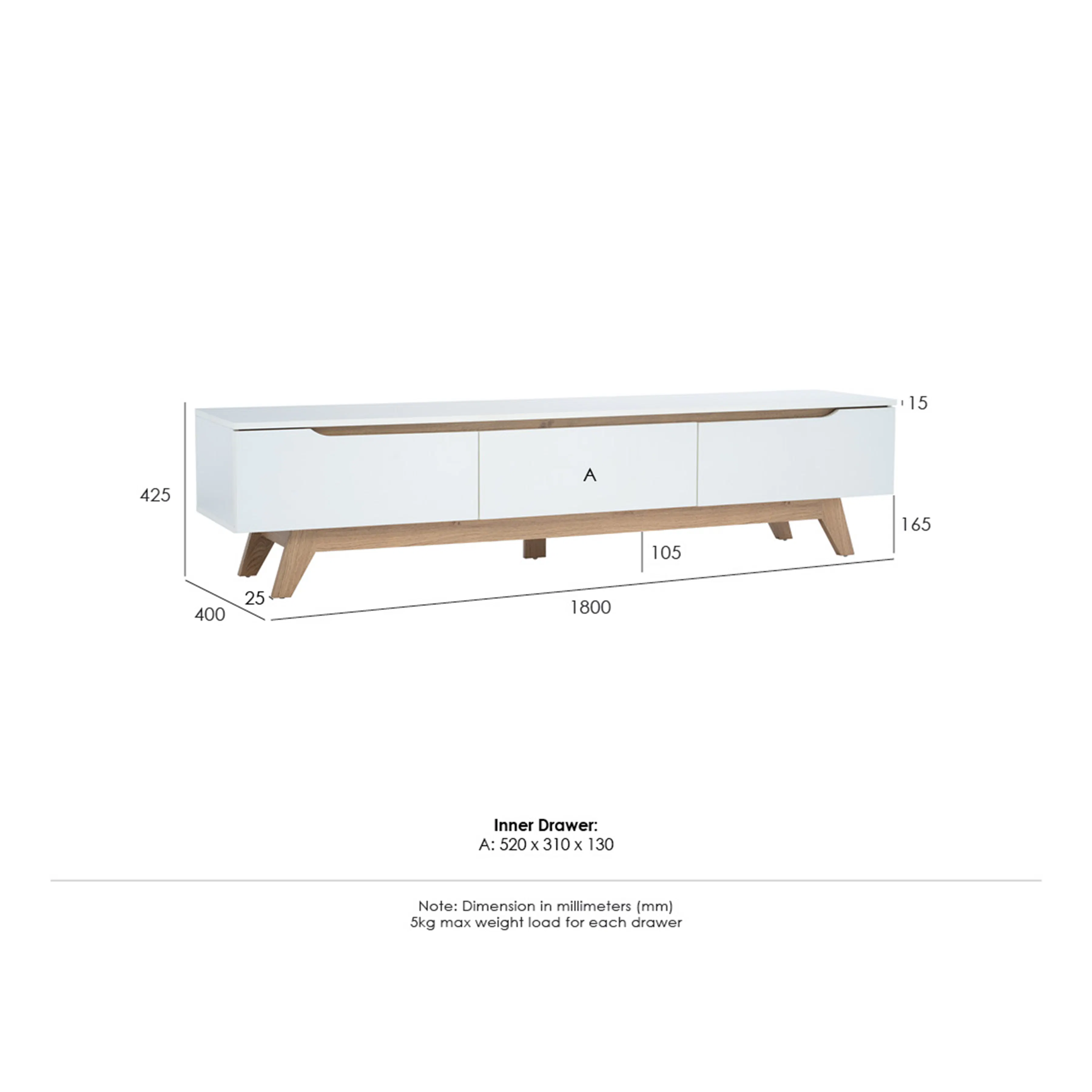 (As-is) Miah TV Console 1.8m - Natural, White - 5 - 15