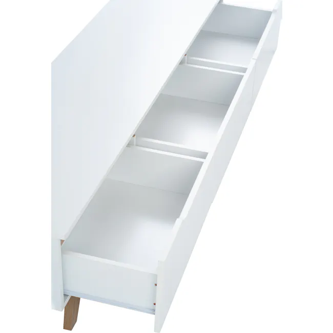 Miah TV Console 1.8m - Natural, White - 5 - White minimalist drawer, clean and simple design, open drawer, empty shelves