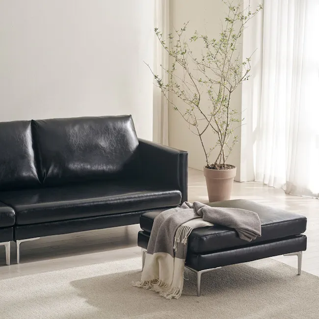 Leca Ottoman - Camel (Faux Leather) - 21
