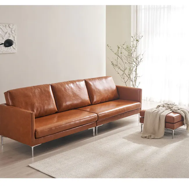 Leca Ottoman - Camel (Faux Leather) - 5