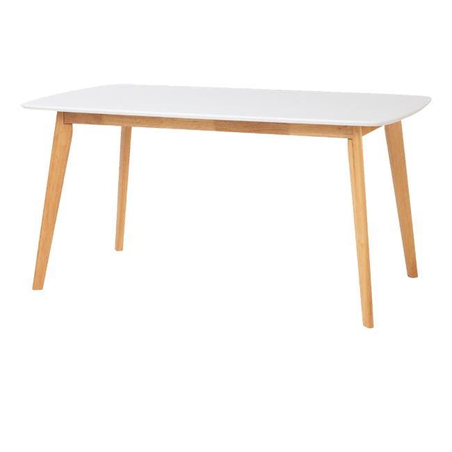 Harold Dining Table 1.5m in Natural, White with Harold Bench 1m and 2 Harold Dining Chairs in Natural, White - 1