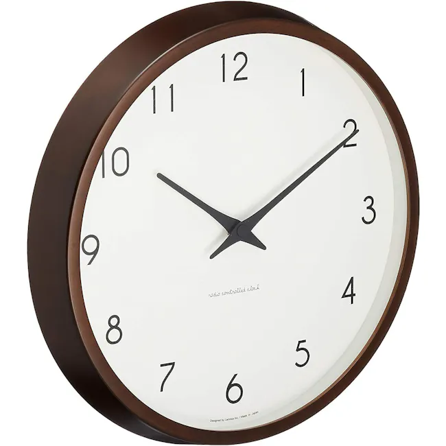 Campagne Clock - Brown - 4 - Elegant wall clock with minimalist design, White clock face with black numbers and hands, Brown