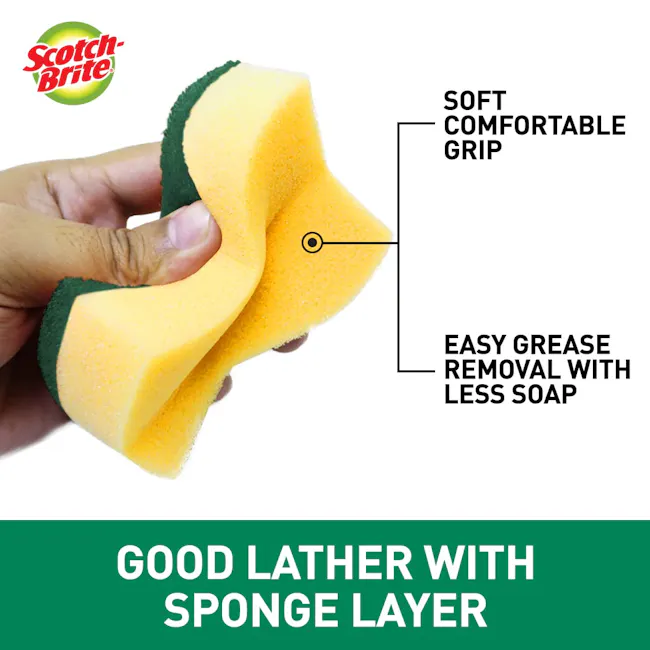 Scotch-Brite Heavy Duty Scrub-Sponge (Pack of 4) - 4 - Soft, comfortable grip, easy grease removal with less soap, good