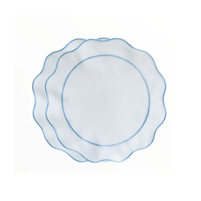 Riva Scallop Linen Round Placemat (1 Pc) - Azure - 1
