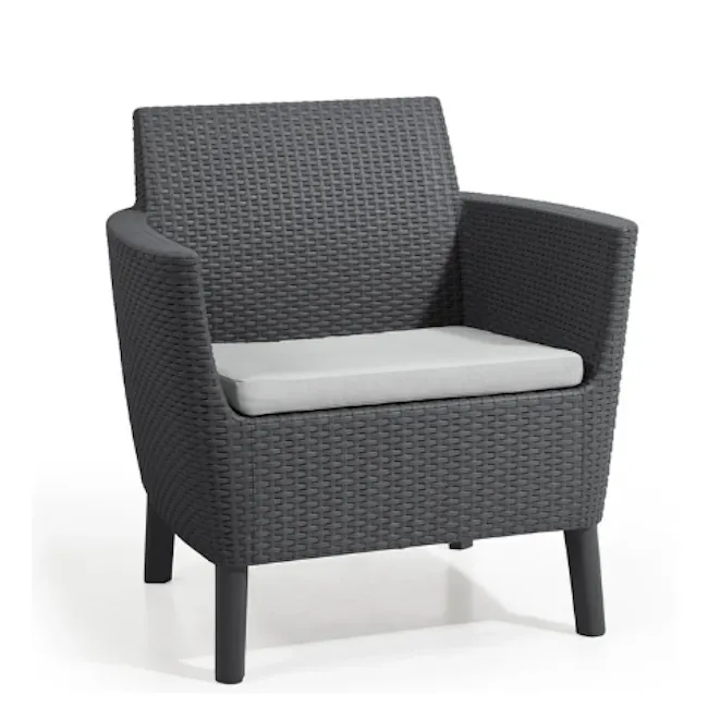 Salemo 4-Seater Lounge Sofa Set with Square Table - Graphite - 5 - Grey wicker armchair, modern design, textured upholstery