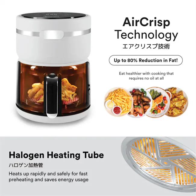 Toyomi 3.5L ClearView Air Fryer - Vanilla White (AFG 7126) - 5