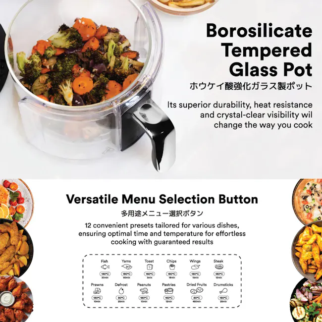 Toyomi 3.5L ClearView Air Fryer - Vanilla White (AFG 7126) - 6