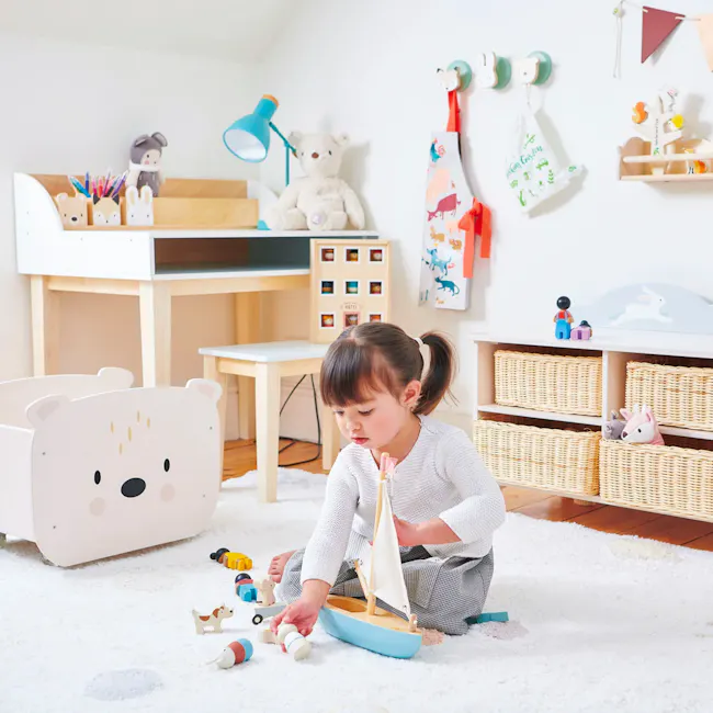 Tender Leaf Pet Pencil Holders - 5 - playroom, child's room, child's toys, colorful toys, white rug, wooden desk, stuffed