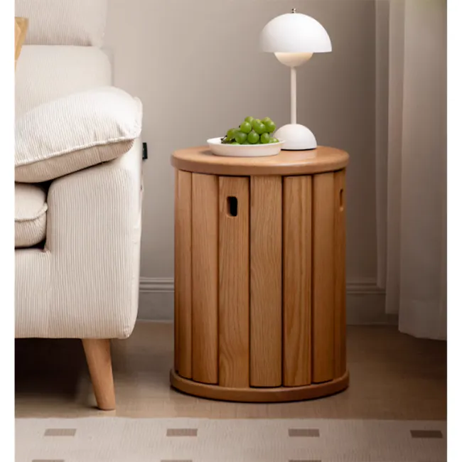 Coree Stackable Stool Set / Side Table - Oak - 15 - Wooden side table, beige sofa, white lamp, green grapes, wooden legs