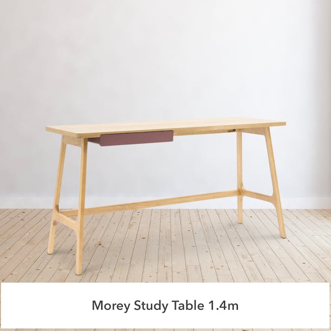 Morey Study Table 1.4m - Natural, Penny Brown - 5 - Light wooden table with minimalist design, light wood legs, rectangular