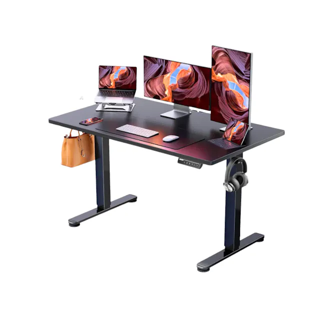 ARDEN FlexiLift Adjustable Table (2 Sizes) - 1 - Black modern desk, sleek design, ergonomic support, dual monitors