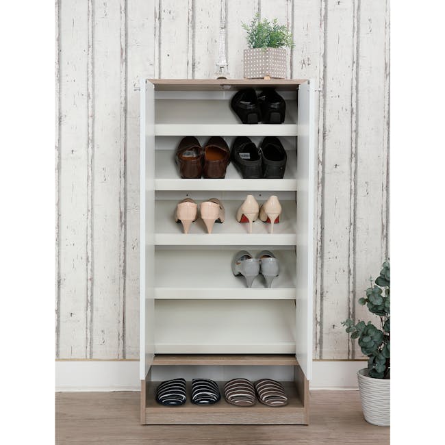 Penny Tall Shoe Cabinet - Natural, White - 1