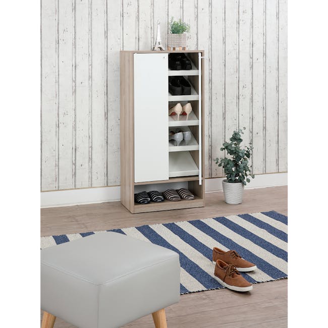 Penny Tall Shoe Cabinet - Natural, White - 17
