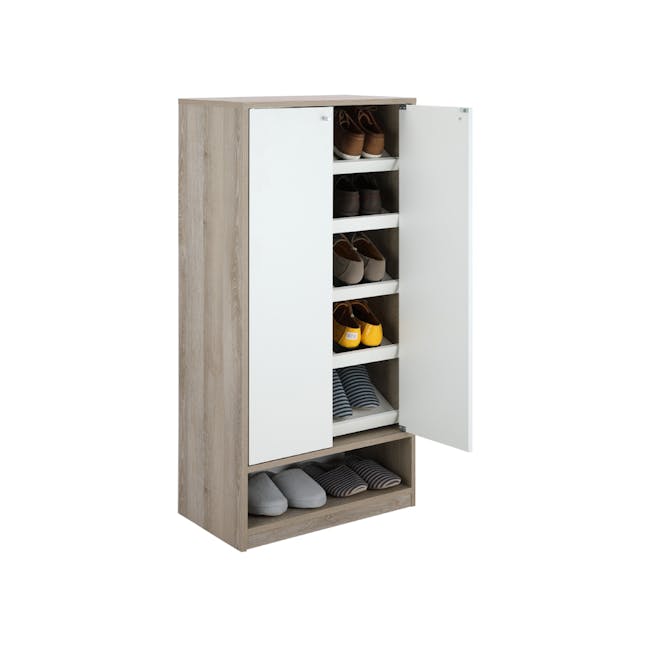 Penny Tall Shoe Cabinet - Natural, White - 14
