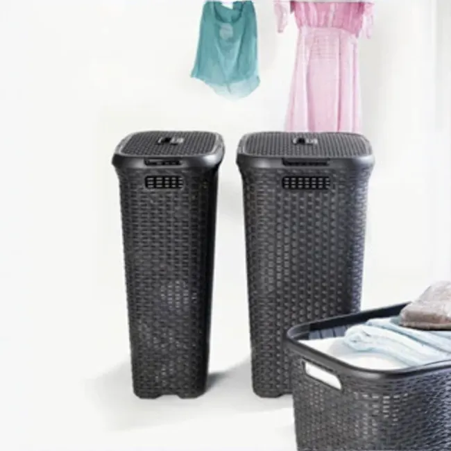 Rattan Style Rectangular Hamper with Lid - Dark Brown (2 Sizes) - 4 - Washbasin, laundry basket, eco-friendly, reusable