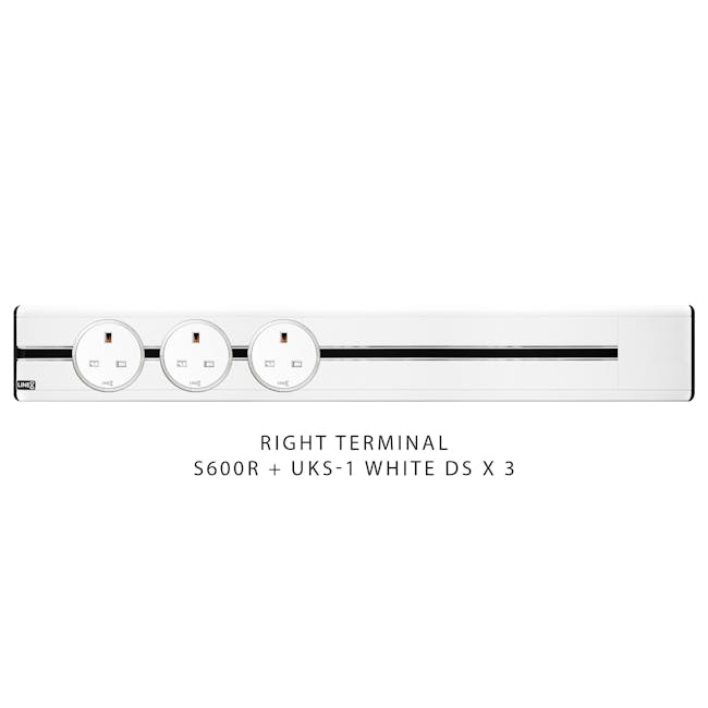 Line8 Power Track 600mm + 3 Adaptors Bundle - Pearl White - 4 - White DS panel with three right terminal outlets, UK-style