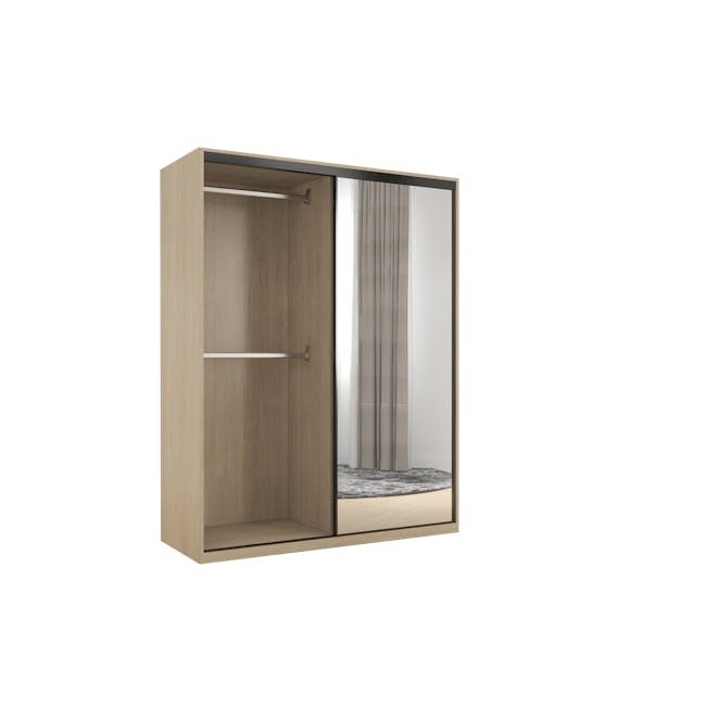 Lorren Sliding Door Wardrobe 3 with Mirror - Graphite Linen, Herringbone Oak - 5
