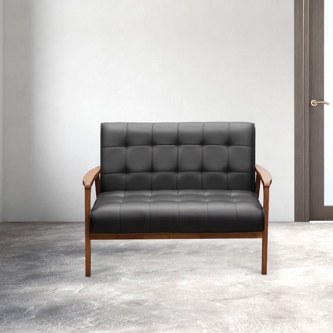 Tucson 2 Seater Sofa - Cocoa, Espresso (Faux Leather) - 2 - Modern leather sofa, minimalist design, dark upholstery, wooden