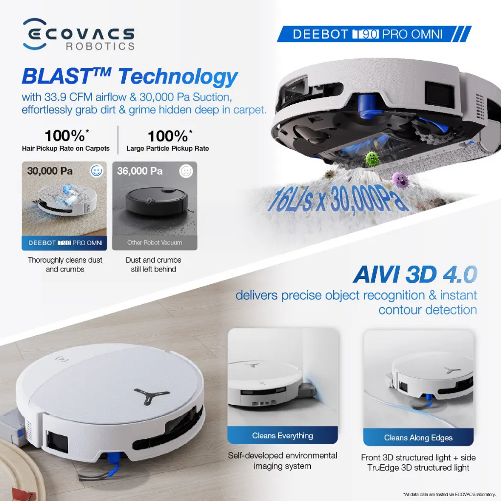 Ecovacs Deebot T90 Pro Omni - White *Free 1 x Cleaning Solution + 1 Year Accessories* - 9
