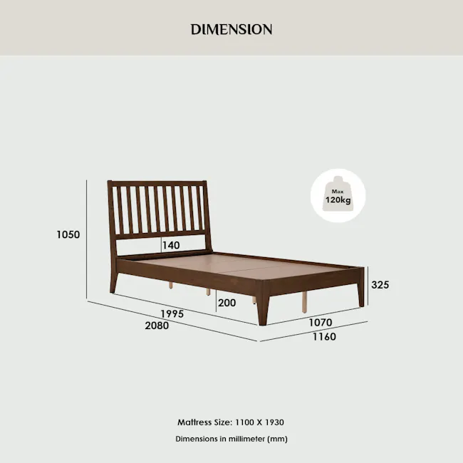 Cleveland Wooden Super Single Bed - Walnut - 13