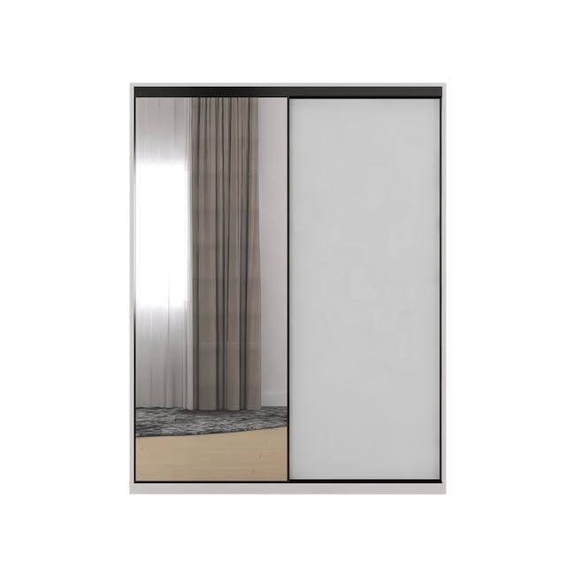 Lorren Sliding Door Wardrobe 3 with Mirror - Matte White - 0