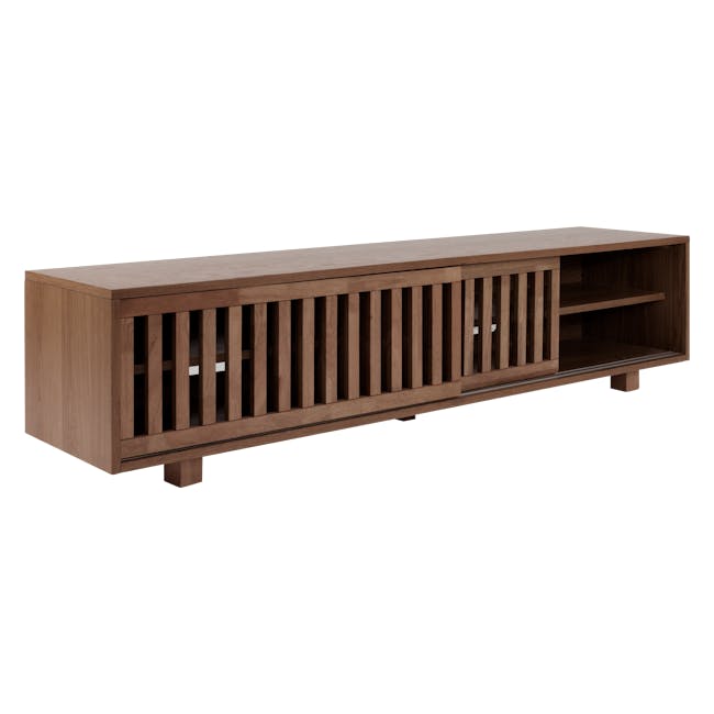 Keita TV Console 1.8m - Walnut - 5 - Wooden TV stand with slatted design, minimalist aesthetic, rectangular shape, sturdy