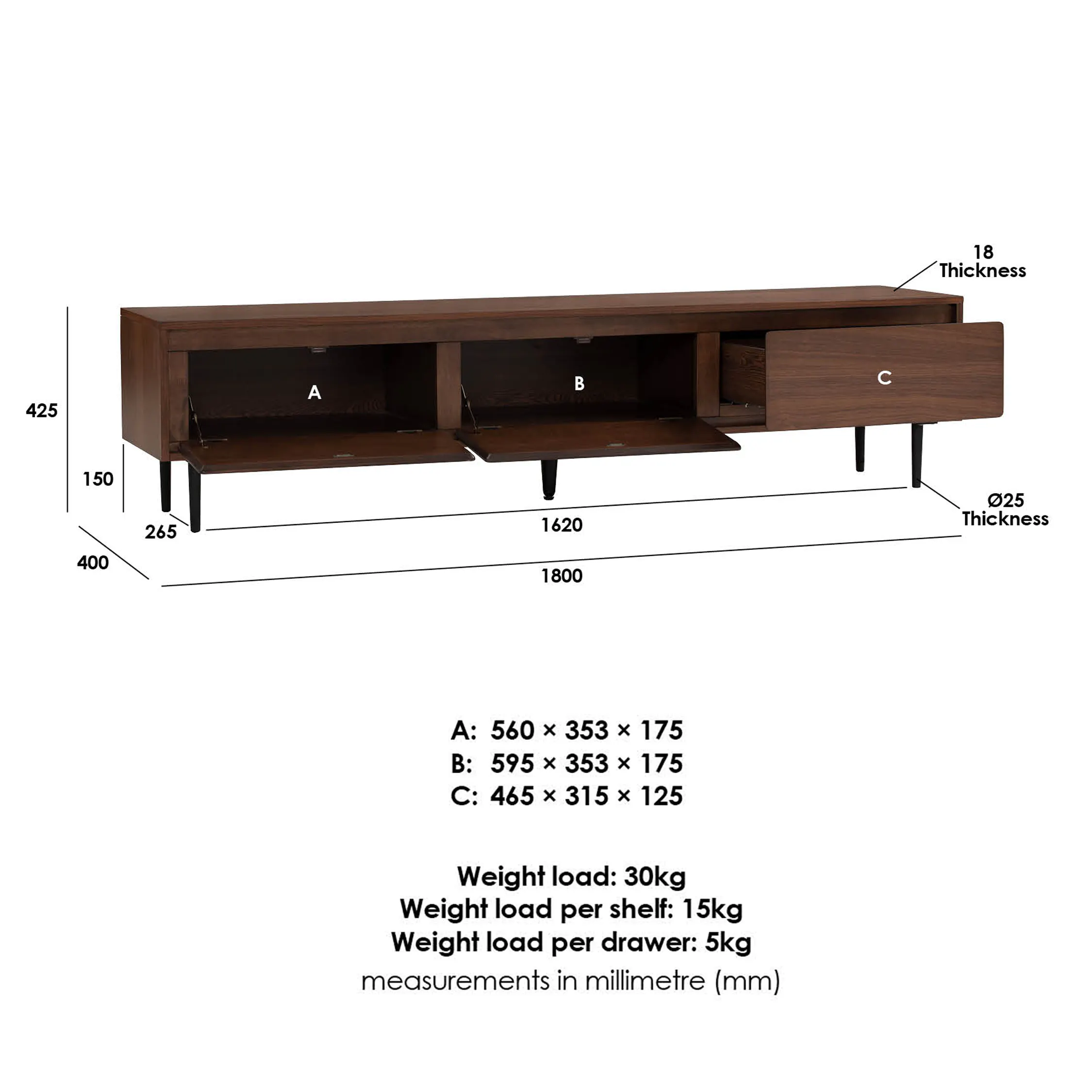 Herta TV Console 1.8m - Walnut - 12
