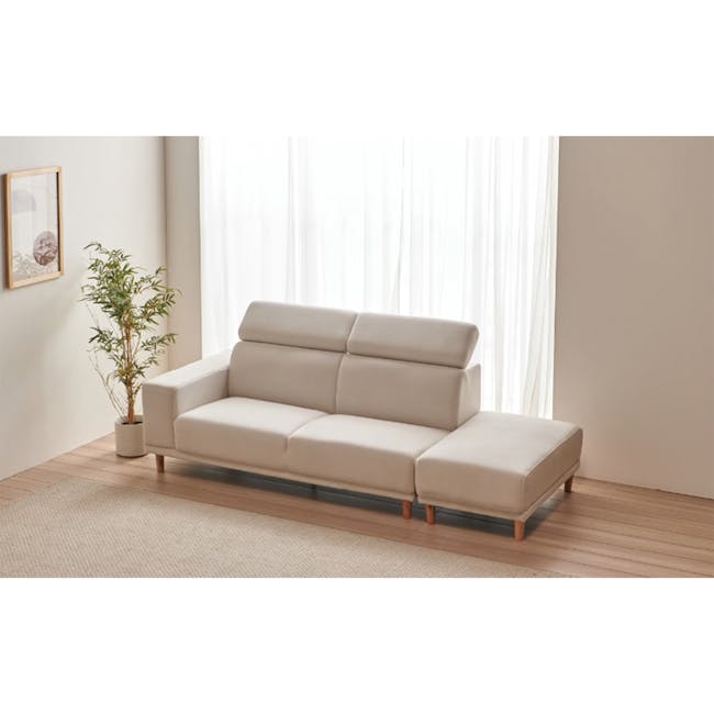 Melysa Ottoman - Ivory (Eco Clean Fabric) - 3 - Modern minimalist living room, neutral color palette, beige sectional sofa