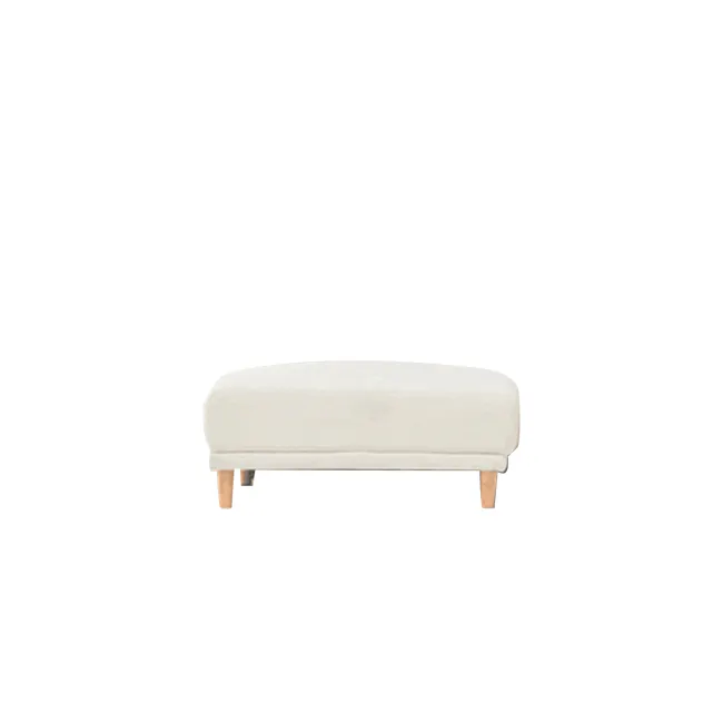 Melysa Ottoman - Ivory (Eco Clean Fabric) - 1 - White upholstered bench, minimalist design, wooden legs, soft fabric