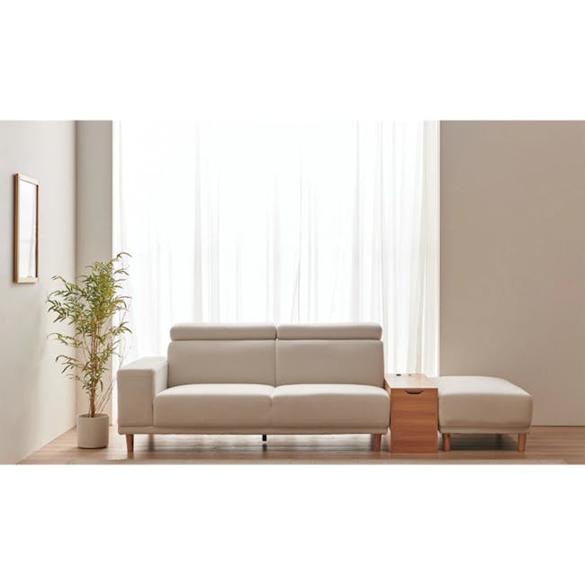 Melysa Ottoman - Ivory (Eco Clean Fabric) - 8 - Minimalist living room, modern sofa, neutral color palette, natural light