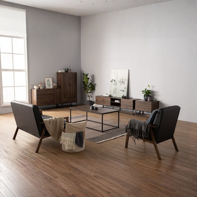 Carrie Tall Storage Cabinet - 3 - Modern minimalist living room, cozy seating area, large window, natural light, wooden