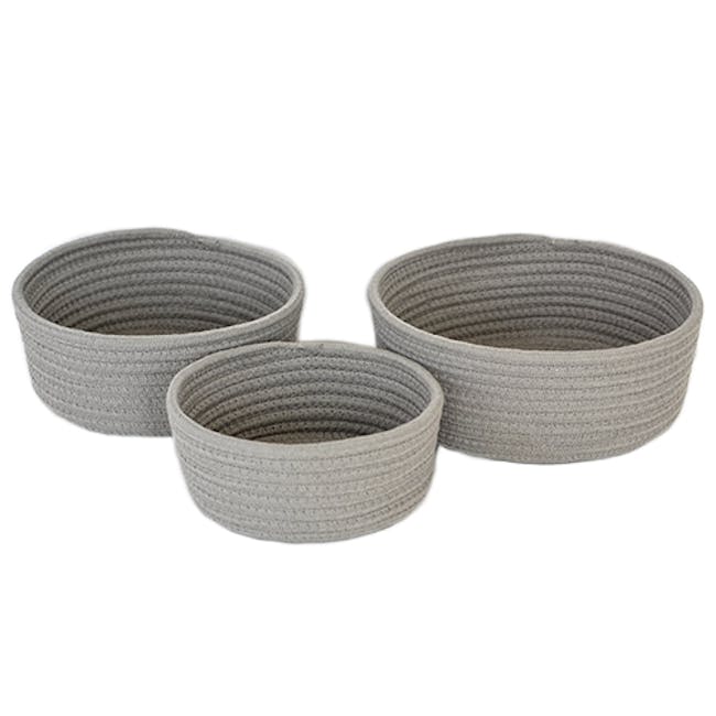 Celine Cotton Rope Basket - Grey (Set of 3) - 0