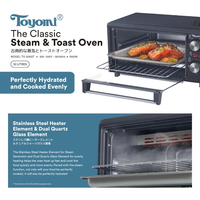 TOYOMI 12L Classic Toast & Steam Oven TO 1230ST - Matte Dark Grey - 2