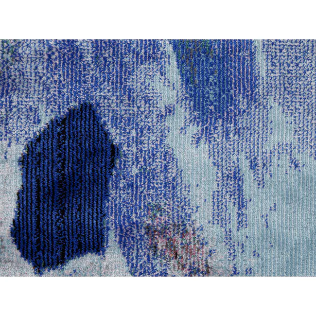 Noemi Low Pile Rug - Blue Wash (3 Sizes) - 4 - Blue and white patterned carpet, blue and black design, carpet with blue and