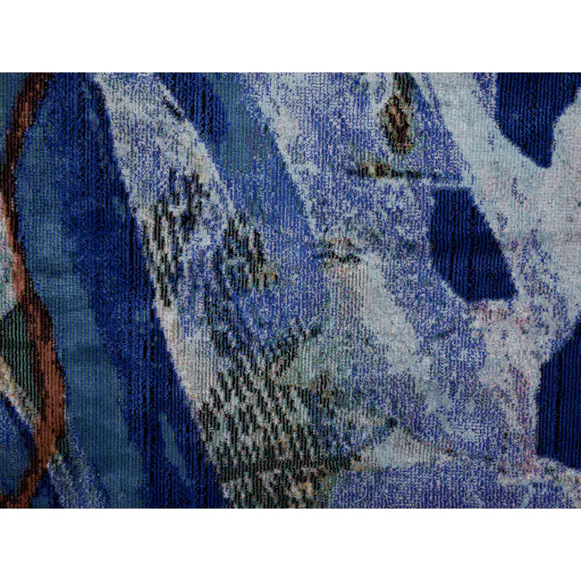 Noemi Low Pile Rug - Blue Wash (3 Sizes) - 6 - Blue and green floral pattern, intricate design, textured fabric