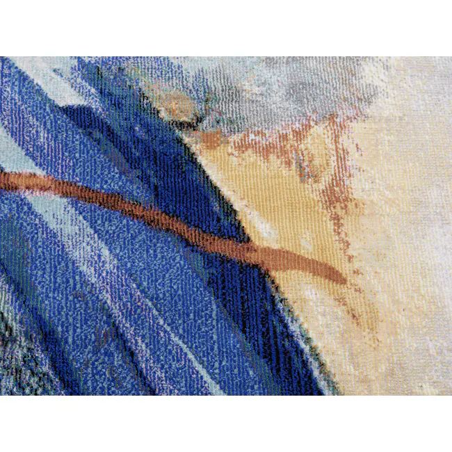 Noemi Low Pile Rug - Blue Wash (3 Sizes) - 7 - Blue, brown, textured, intricate, patterned, vibrant, abstract, colorful
