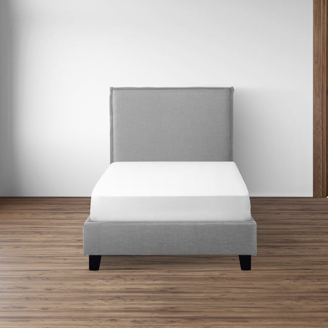 Hank Single Bed in Silver Fox with 1 Innis Side Table in White, Natural - 1