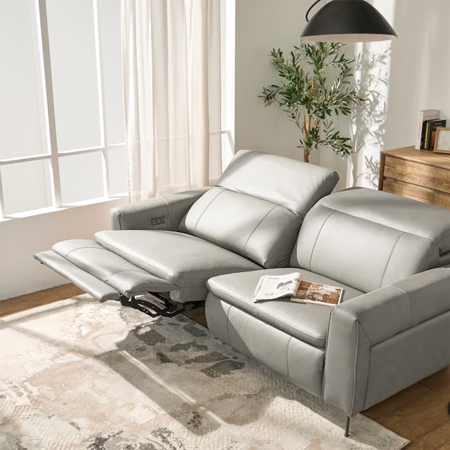 Clyde Left Arm Power Recliner Unit - Warm Grey (Top Grain Leather) - 9