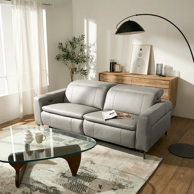 Clyde Left Arm Power Recliner Unit - Warm Grey (Top Grain Leather) - 18