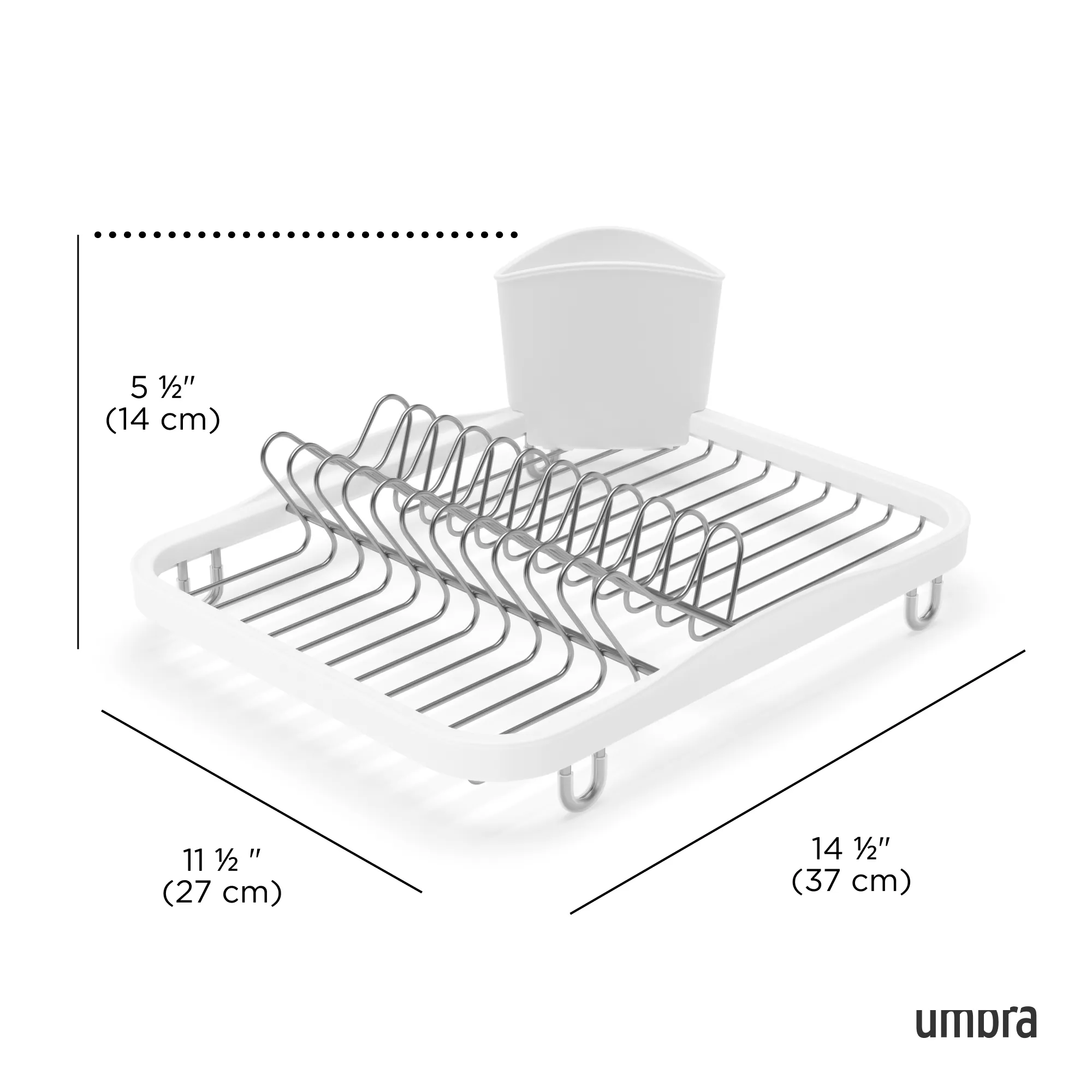 Sinkin Dish Rack - White, Nickel - 10 - 5 ½ inch (14 cm) wide, 11 ½ inch (27 cm) deep, 14 ½ inch (37 cm) tall, white color