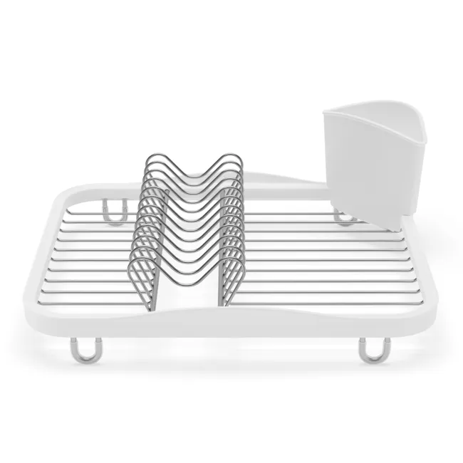 Sinkin Dish Rack - White, Nickel - 9 - wire basket, white drying rack, modern kitchen utensil, clean kitchenware, kitchen